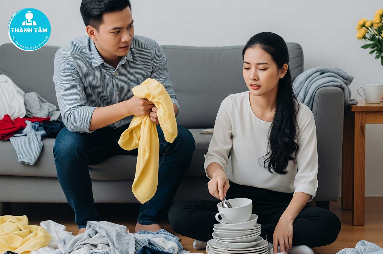 Căn nhà bừa bộn sau ngày dài làm mệt mỏi làm việc - Ảnh Thành Tâm Care