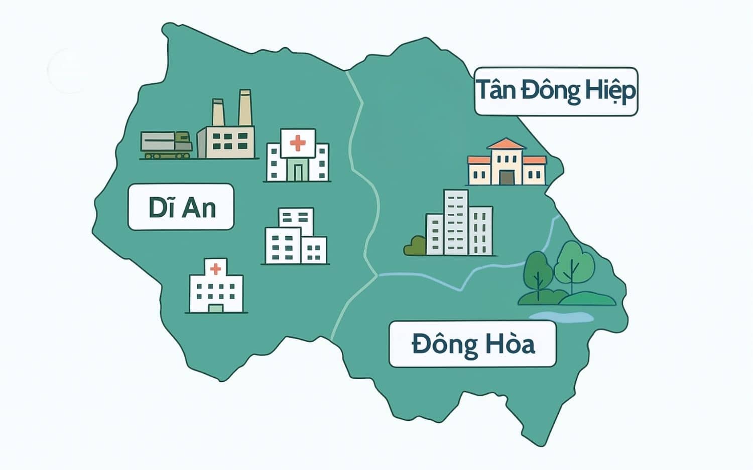 Bức tranh 3 phường mới của Dĩ An khi gộp lại